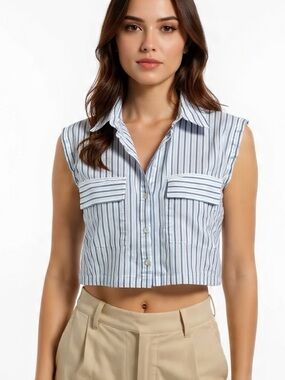 Abercrombie & Fitch Striped Sleeveless Crop Boxy Button Down Shirt